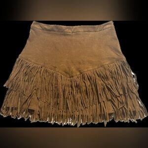 Savanna Jane Tan Fringed Mini Skirt